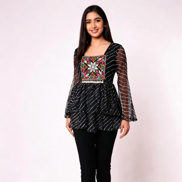 Black_Georgette_Embroidered_Kurti_For_Women