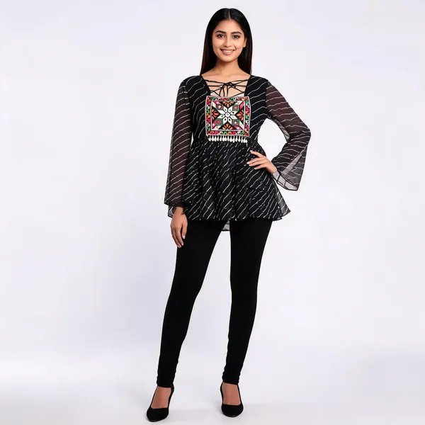 Black_Georgette_Embroidered_Kurti_For_Women