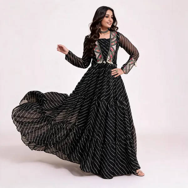 Black_Georgette_Printed_Flared_Anarkali_Dress_For_Women