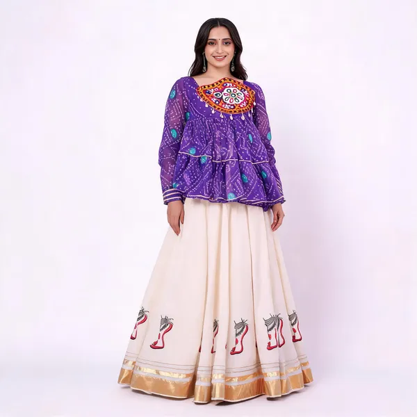 Purple_Georgette_Printed_Peplum_Lehenga_Set_For_Women