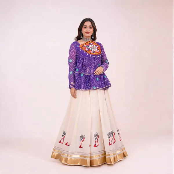 Purple_Georgette_Printed_Peplum_Lehenga_Set_For_Women