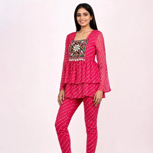 Pink_Georgette_Printed_Flared_Kurta_For_Women