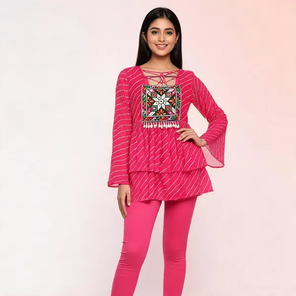 Pink_Georgette_Printed_Flared_Kurta_For_Women