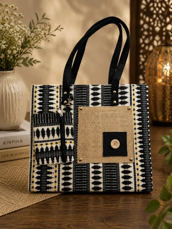 Black_Jute-Cotton_Geometric_Structured_Office_Bag_For_Women