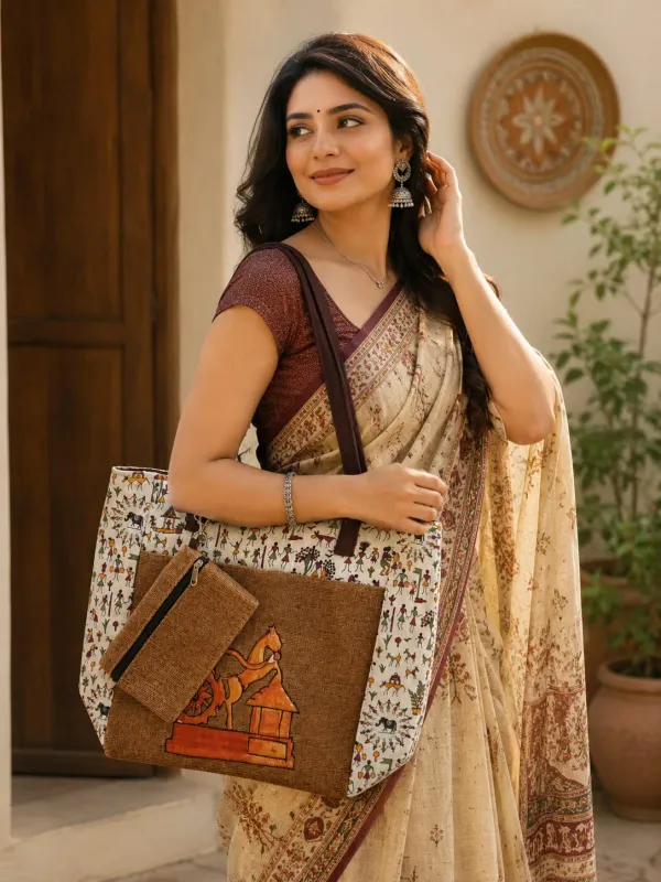 Beige_Jute-Cotton_Warli_Print_Handcrafted_Tote_Bag_For_Women