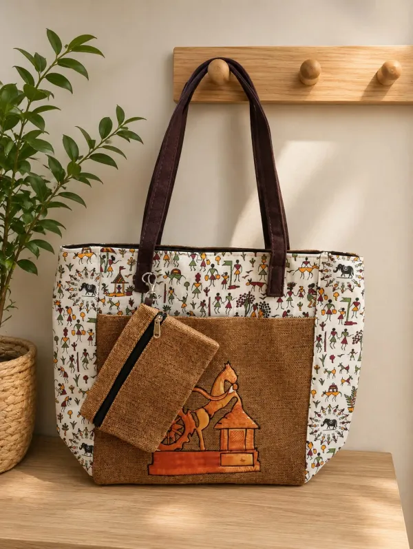 Beige_Jute-Cotton_Warli_Print_Handcrafted_Tote_Bag_For_Women