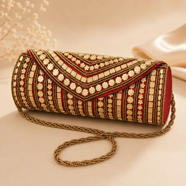 Red_Jute-Cotton_Floral_Beaded_Envelope_Clutch_For_Women