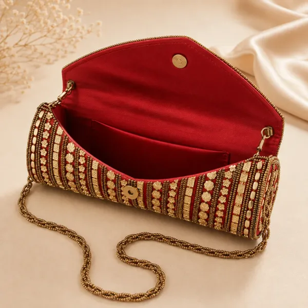 Red_Jute-Cotton_Floral_Beaded_Envelope_Clutch_For_Women