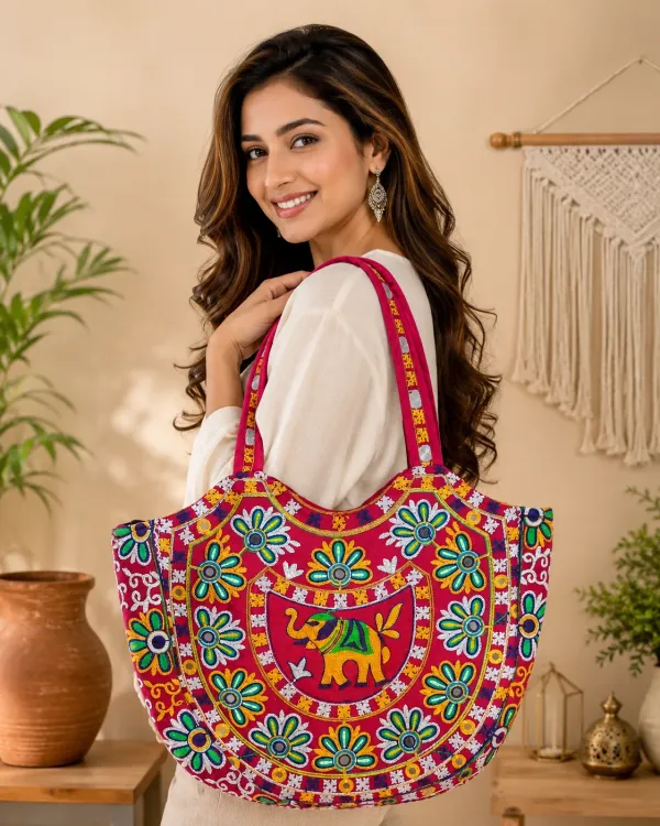 Red_Jute-Cotton_Rajasthani_Embroidered_Matka_Handbag_For_Women