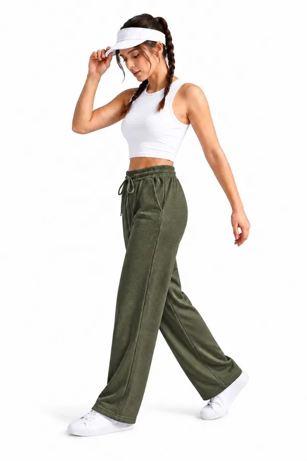 Olive_Green_Wide_Leg_Pants_For_Women