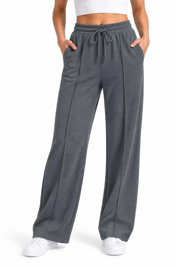 Grey_Wide_Leg_Casual_Pants_For_Women