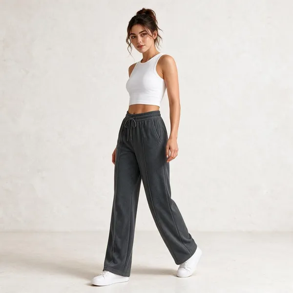 Steel_Grey_Wide_Leg_Casual_Pants_For_Women