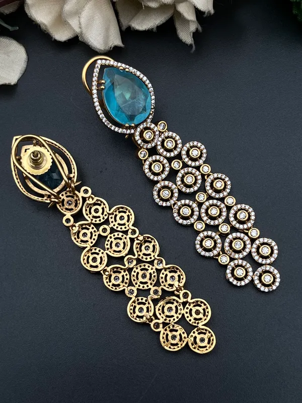Blue_Gold_Tone_Teardrop_Long_Drop_Earrings_For_Women