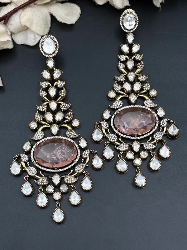 Gold_Stone_Studded_Floral_Chandelier_Drop_Earrings_For_Women