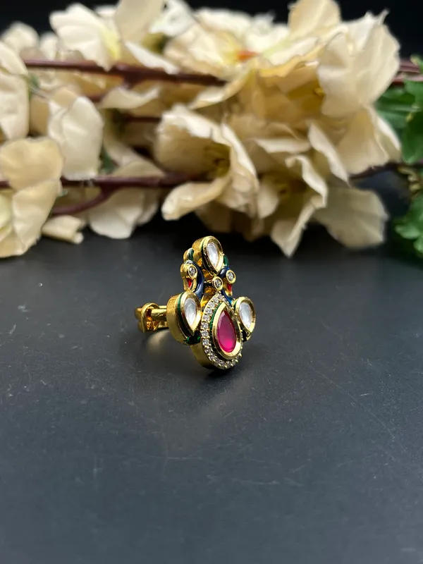 Gold_Pink_Multicolor_Stone_Statement_Ring_For_Women