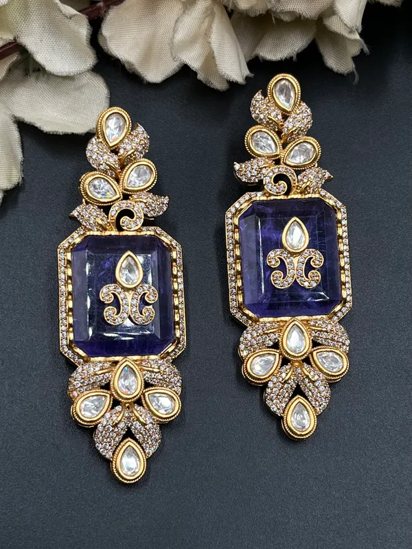 Blue_Gold-Tone_Faceted_Stone_Ornate_Drop_Earrings_For_Women