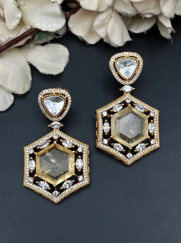 Gold-Tone_Geometric_Hexagonal_Crystal_Drop_Earrings_For_Women
