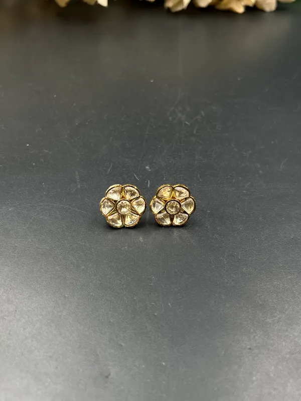 Gold-Tone_Floral_Clear_Stone_Stud_Earrings_For_Women