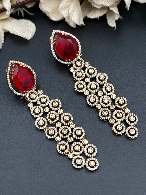 Red_Gold-Tone_Teardrop_Stone_Chandelier_Drop_Earrings_For_Women
