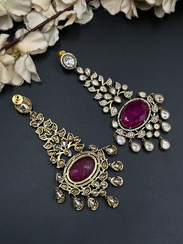 Gold_Red_Ruby_Stone_Floral_Drop_Earrings_For_Women
