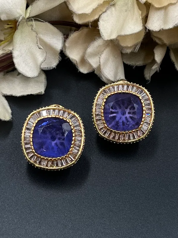 Blue_Gold_Tone_Faceted_Square_Stud_Earrings_For_Women
