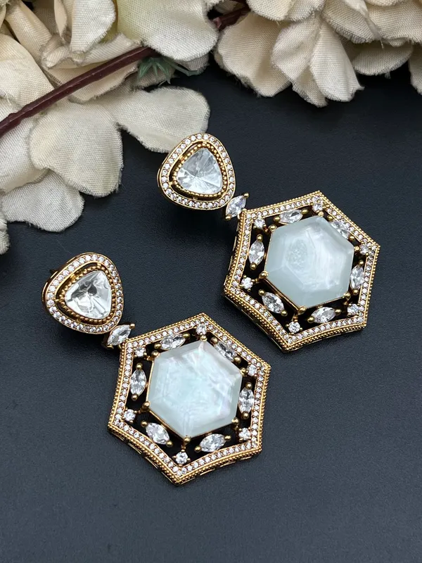 Gold_Tone_Hexagon_Geometric_Drop_Earrings_For_Women