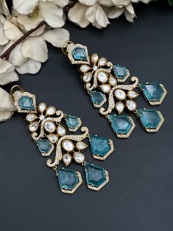 Blue_Gold_Tone_Floral_Chandelier_Drop_Earrings_For_Women