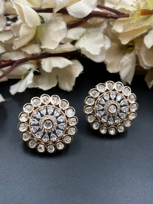 Gold_Tone_Floral_Crystal_Round_Stud_Earrings_For_Women