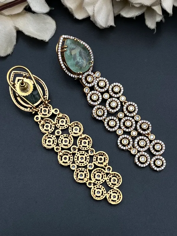 Gold-Tone_Green_Teardrop_Stone_Crystal_Cascade_Drop_Earrings_For_Women
