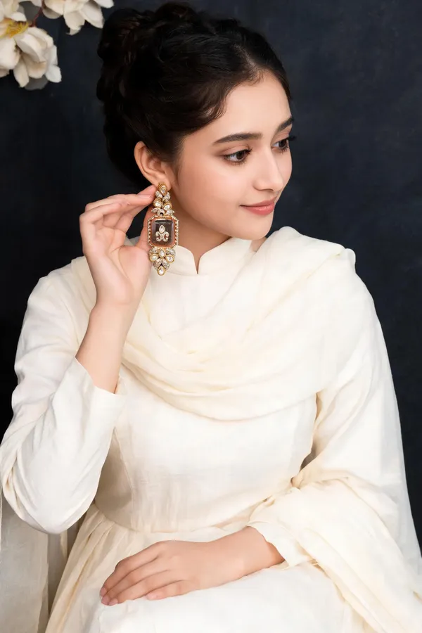 Gold-Tone_Stone_Studded_Floral_Scroll_Drop_Earrings_For_Women
