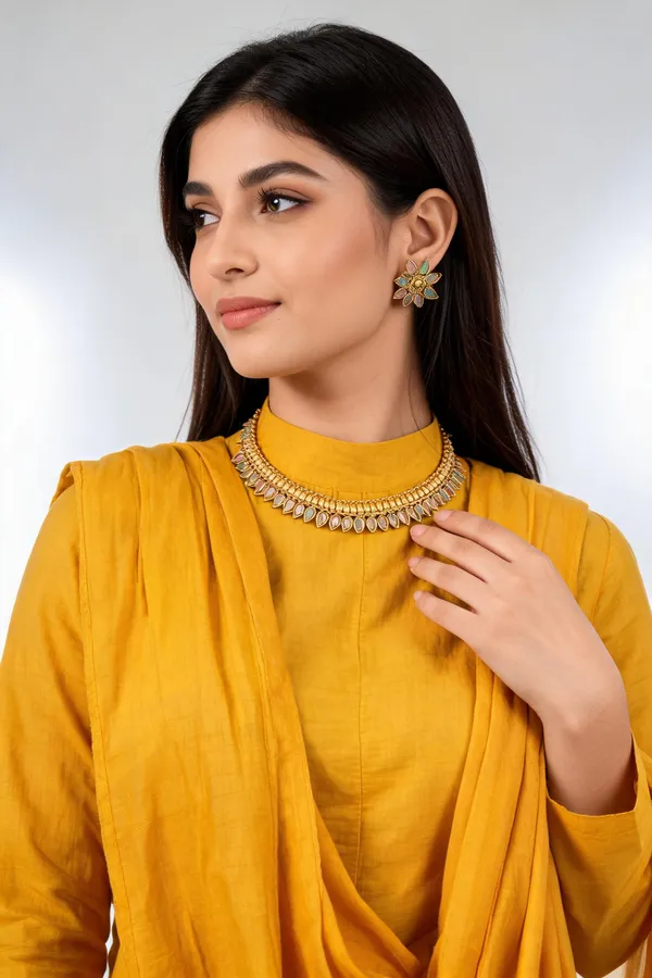 Gold-Tone_Multicolor_Teardrop_Stone_Necklace_Set_For_Women
