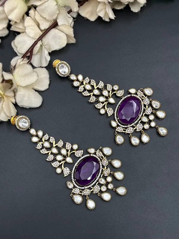 Purple_Gold_Tone_Chandelier_Earrings_For_Women