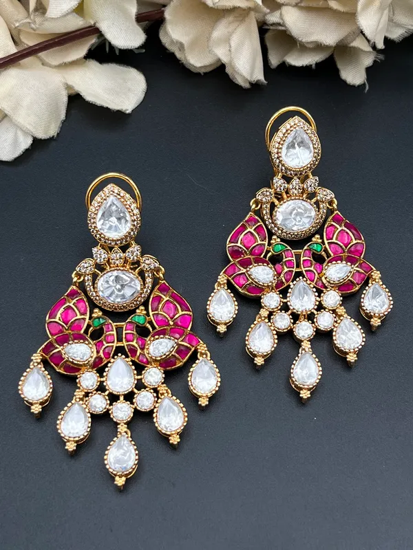 Gold-Tone_Kundan_Pink_Enamel_Chandelier_Drop_Earrings_For_Women