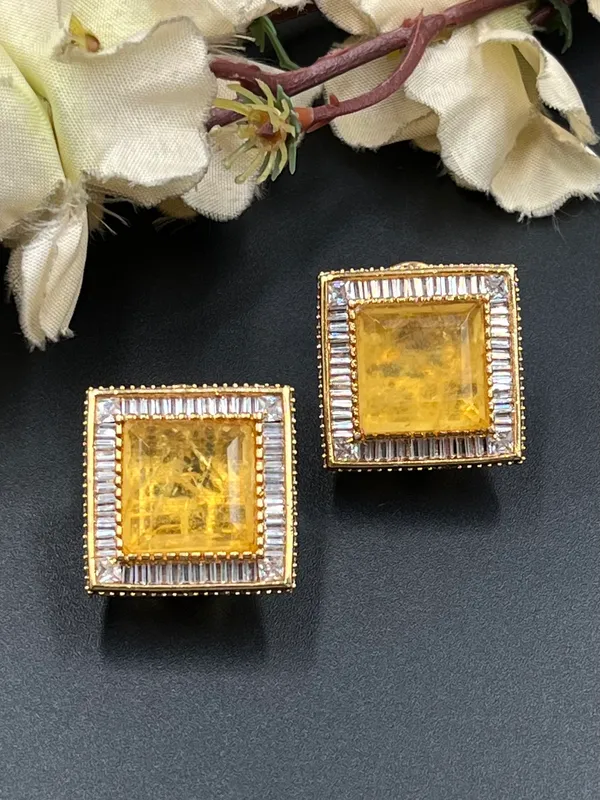 Gold_Yellow_Stone_Square_Stud_Earrings_For_Women
