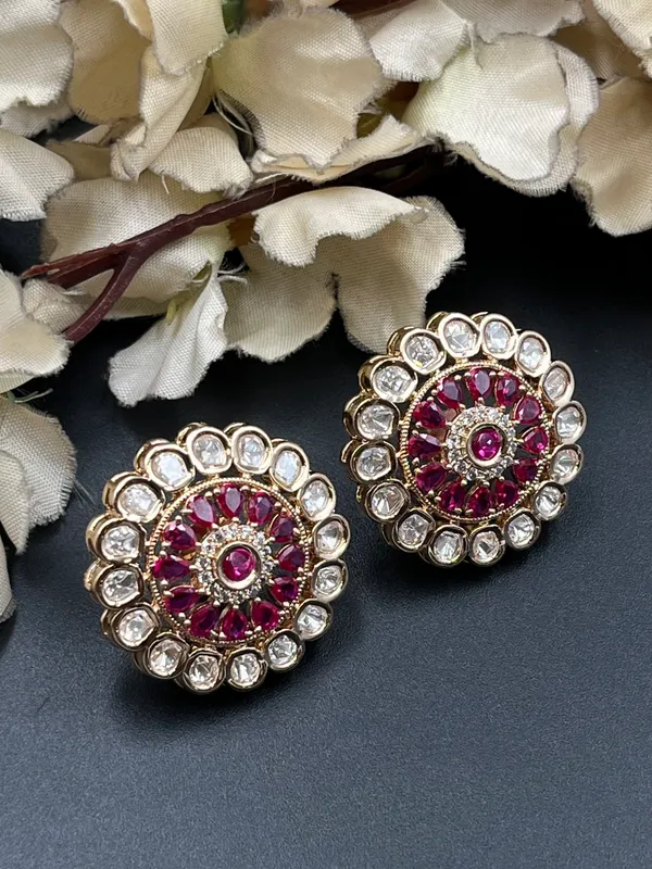 Gold_Red_Ruby_Stone_Concentric_Round_Stud_Earrings_For_Women