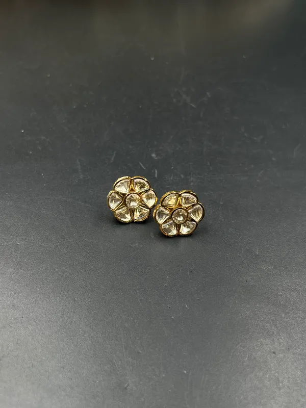 Gold-Tone_Floral_Clear_Stone_Stud_Earrings_For_Women