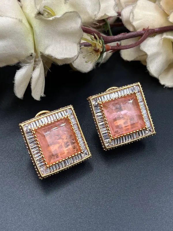 Pink_Gold-Tone_Square_Stone_Geometric_Stud_Earrings_For_Women