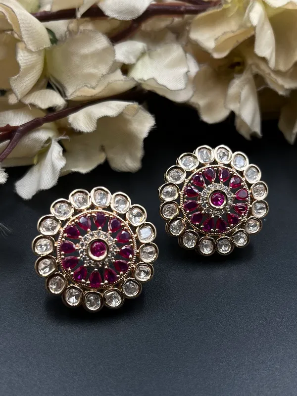 Gold_Red_Ruby_Stone_Concentric_Round_Stud_Earrings_For_Women