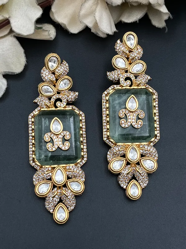 Gold_Green_Stone_Floral_Drop_Earrings_For_Women