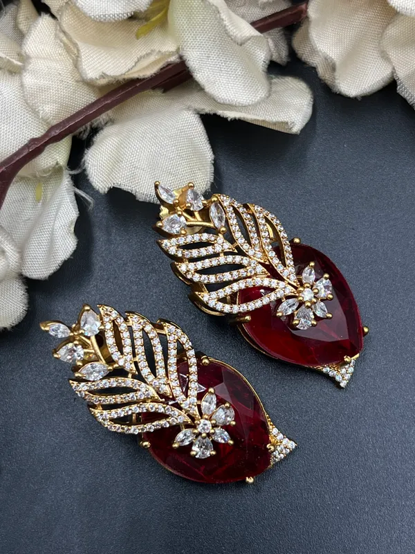Red_Gold_Tone_Leaf_Design_Drop_Earrings_For_Women