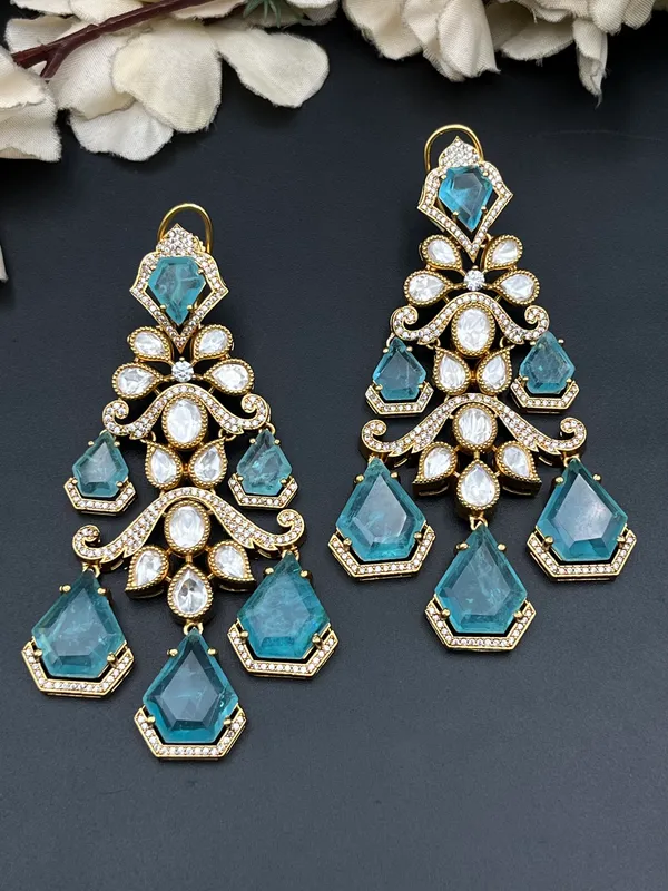 Blue_Gold_Tone_Floral_Chandelier_Drop_Earrings_For_Women
