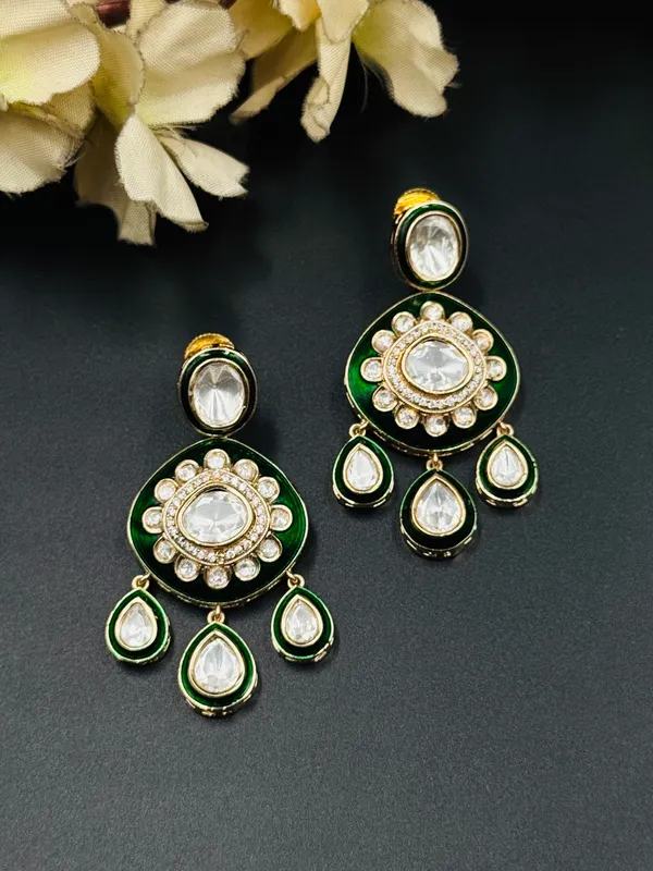 Green_Gold-Tone_Stone_Studded_Floral_Drop_Earrings_For_Women