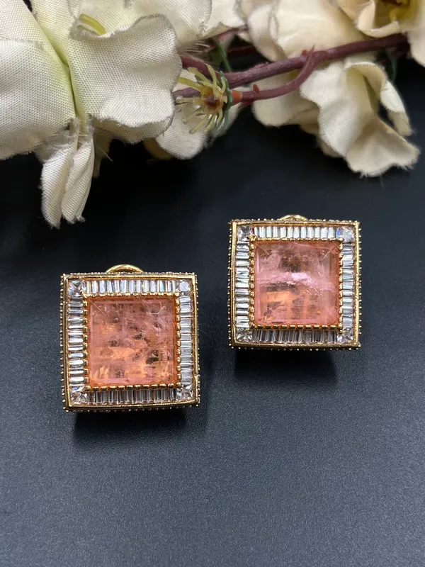 Pink_Gold-Tone_Square_Stone_Geometric_Stud_Earrings_For_Women