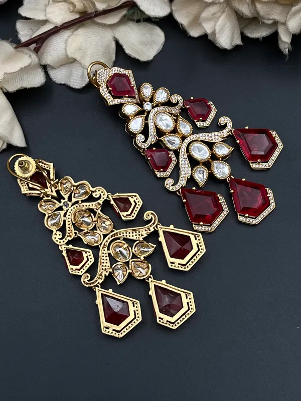 Gold-Tone_Red_Stone_Floral_Chandelier_Drop_Earrings_For_Women