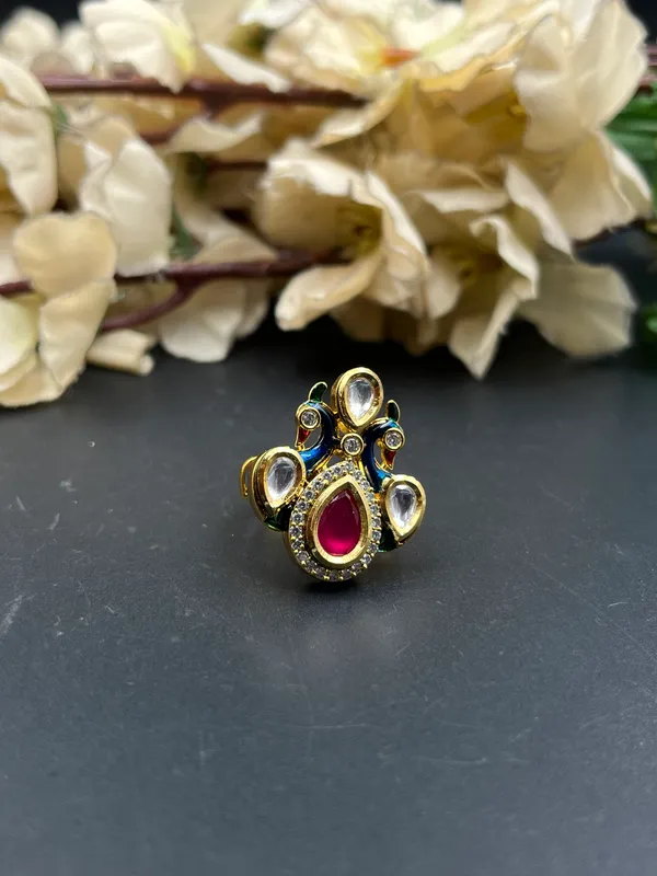 Gold_Pink_Multicolor_Stone_Statement_Ring_For_Women