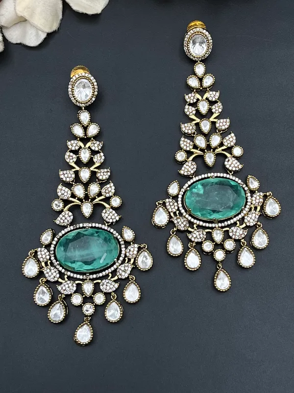 Gold_Green_White_Stone_Chandelier_Drop_Earrings_For_Women