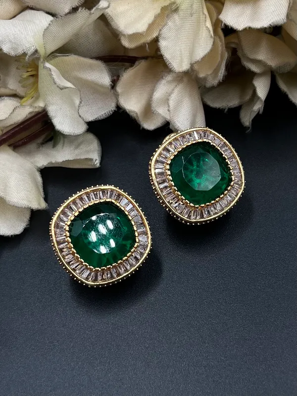 Green_Gold_Tone_Stone_Square_Stud_Earrings_For_Women
