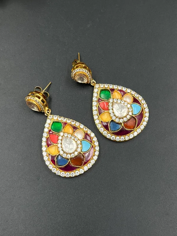 Multicolor_Gold_Tone_Teardrop_Drop_Earrings_For_Women