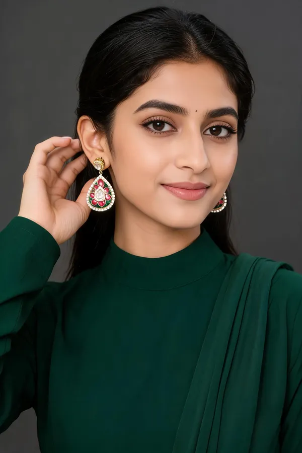 Multicolor_Pink_Green_Enamel_Gold_Tone_Teardrop_Earrings_For_Women