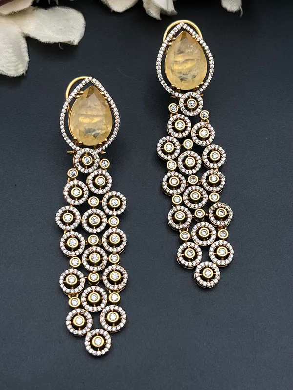 Gold_Yellow_Stone_Circular_Drop_Earrings_For_Women